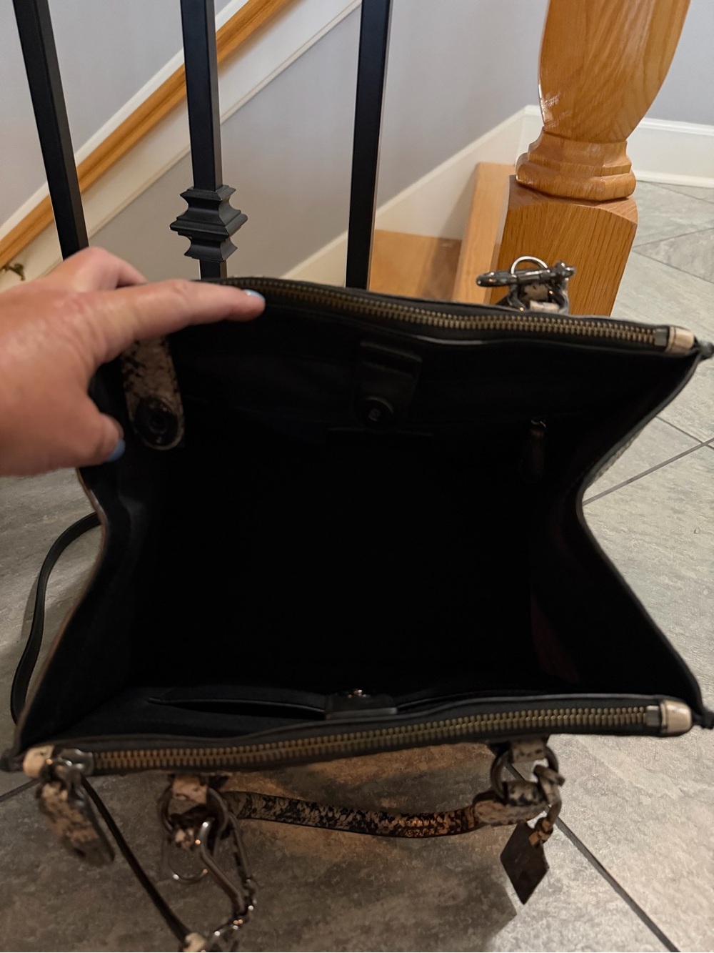 Coach Snakeskin Print Crossbody Tote in Beige Black - Picture 7 of 10
